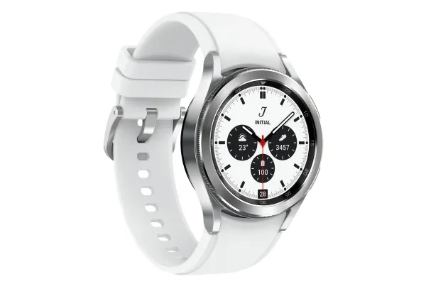 [OUTLET] - Samsung Galaxy Watch4 Classic - 42 mm - sølv - smart ur med rillesportsbånd - fluoroelastomer - hvid - display 1.2