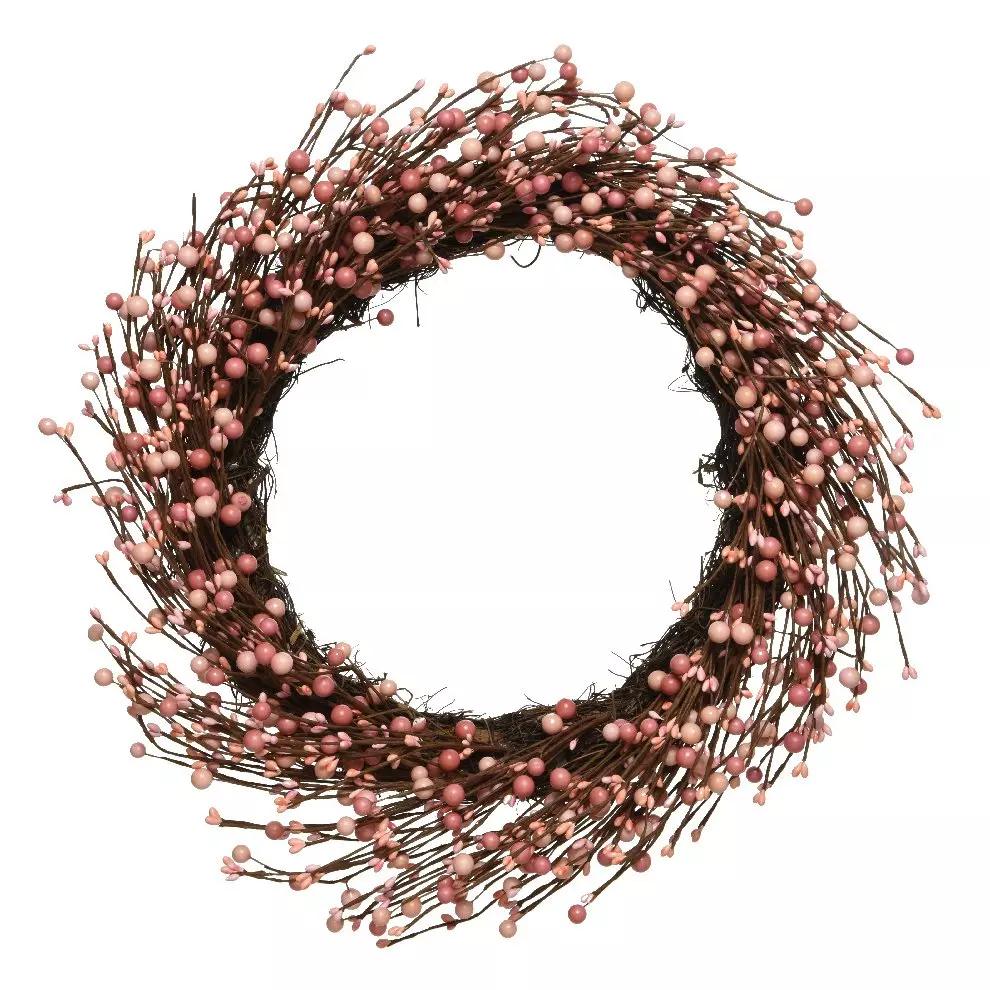 Couronne de Noël Baies laquées (D60 cm) Stélina Rose clair