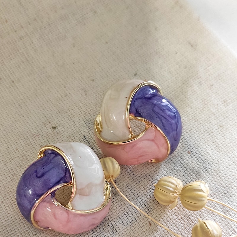 Boucles d'oreilles puces - Laiton doré, plaqué or & émail coloré