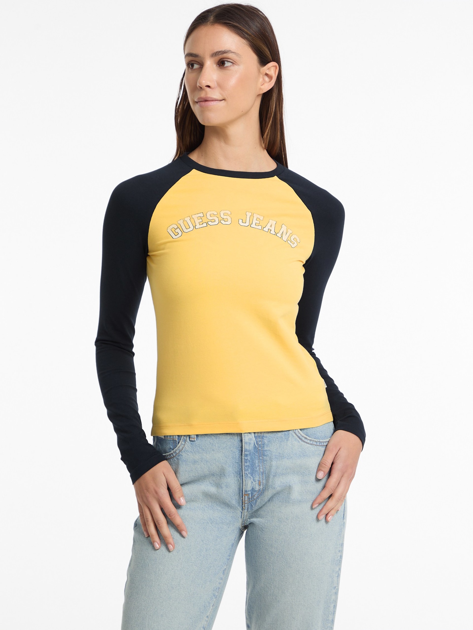Camiseta raglan de gola redonda
