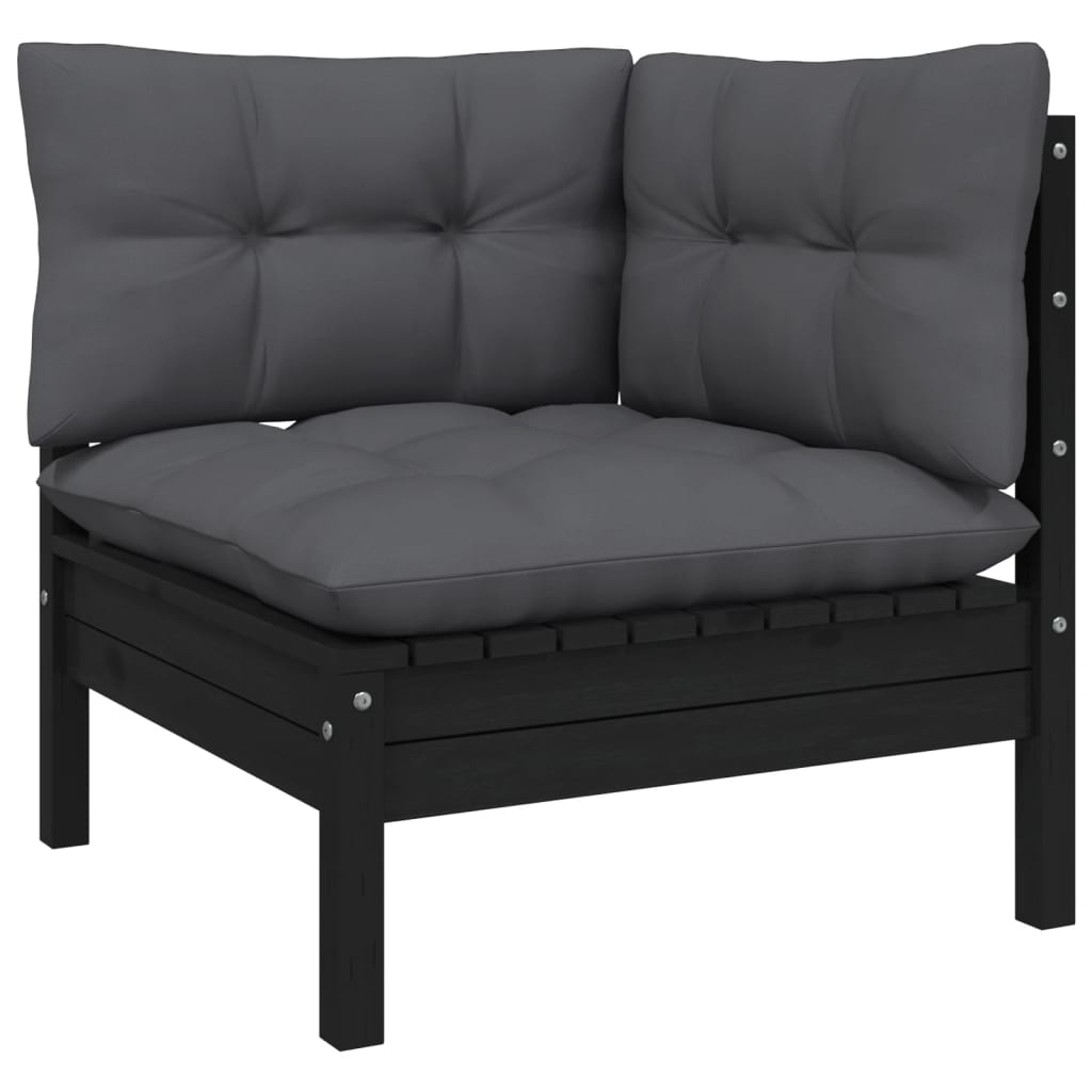 Salon de jardin meuble d'extérieur ensemble de mobilier 12 pièces avec coussins noir bois de pin massif