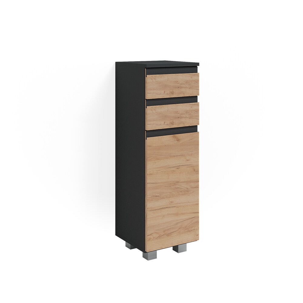 Vicco Midischrank Badschrank Badezimmermöbel J-shape Anthrazit Eiche modern 30x95cm Badezimmer Schrank Badmöbel Schranktür Schrankschublade Schrankfach Ablage Aufbewahrung