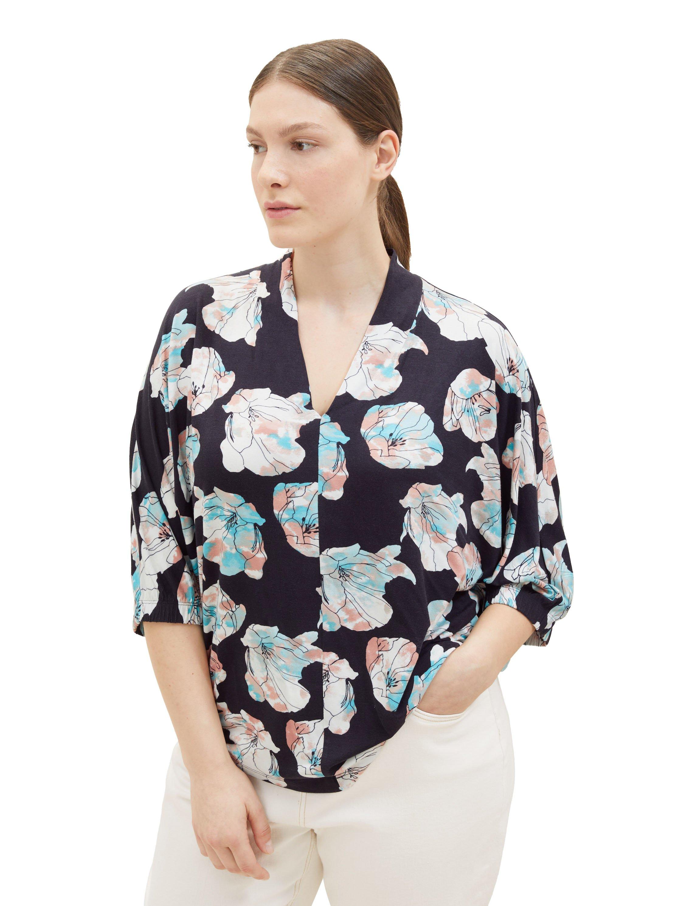 Shirt mit Blumen-Alloverprint und V-Ausschnitt
