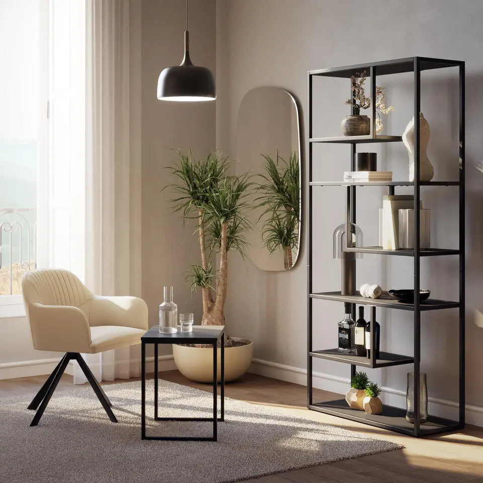 tectake Wandkast Venda met 6 vakken, industriële stijl, 85x35x188cm, Zwart