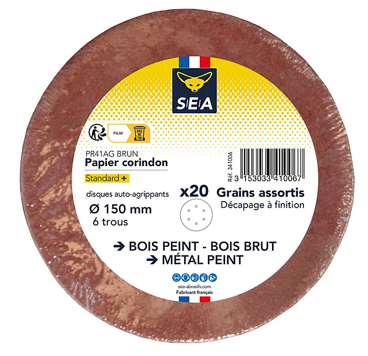 Papier abrasif corindon ø150 mm grain 40/80/120, lot de 20