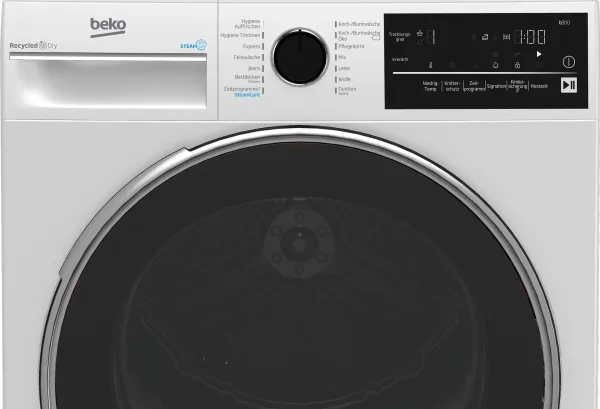 Beko B3T42240S, Fritstående, Front-læsning, Varmepumpe, Hvid, Dreje, Berøring, Højre