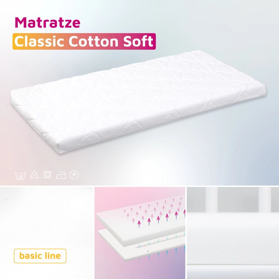 babybay Midi Beistellbett weiß mit Matratze Classic Cotton Soft