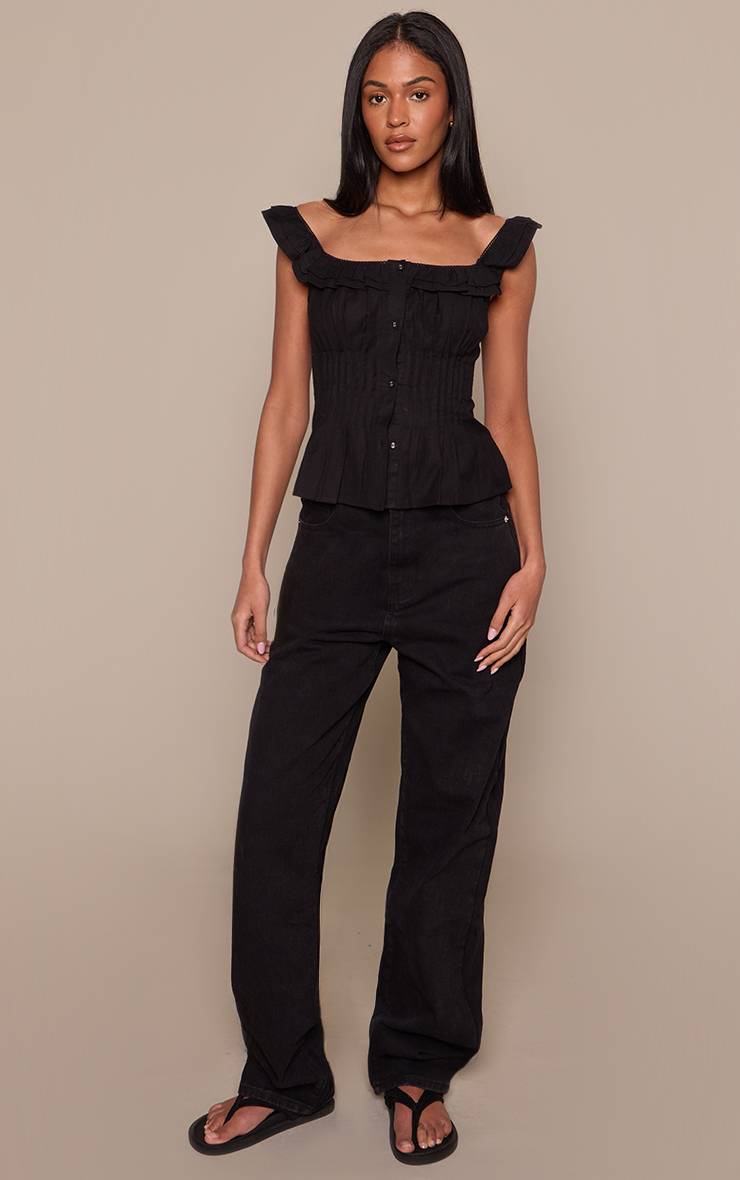 Noir Délavé Jean Boyfriend Baggy Taille Haute Pour Grande Taille