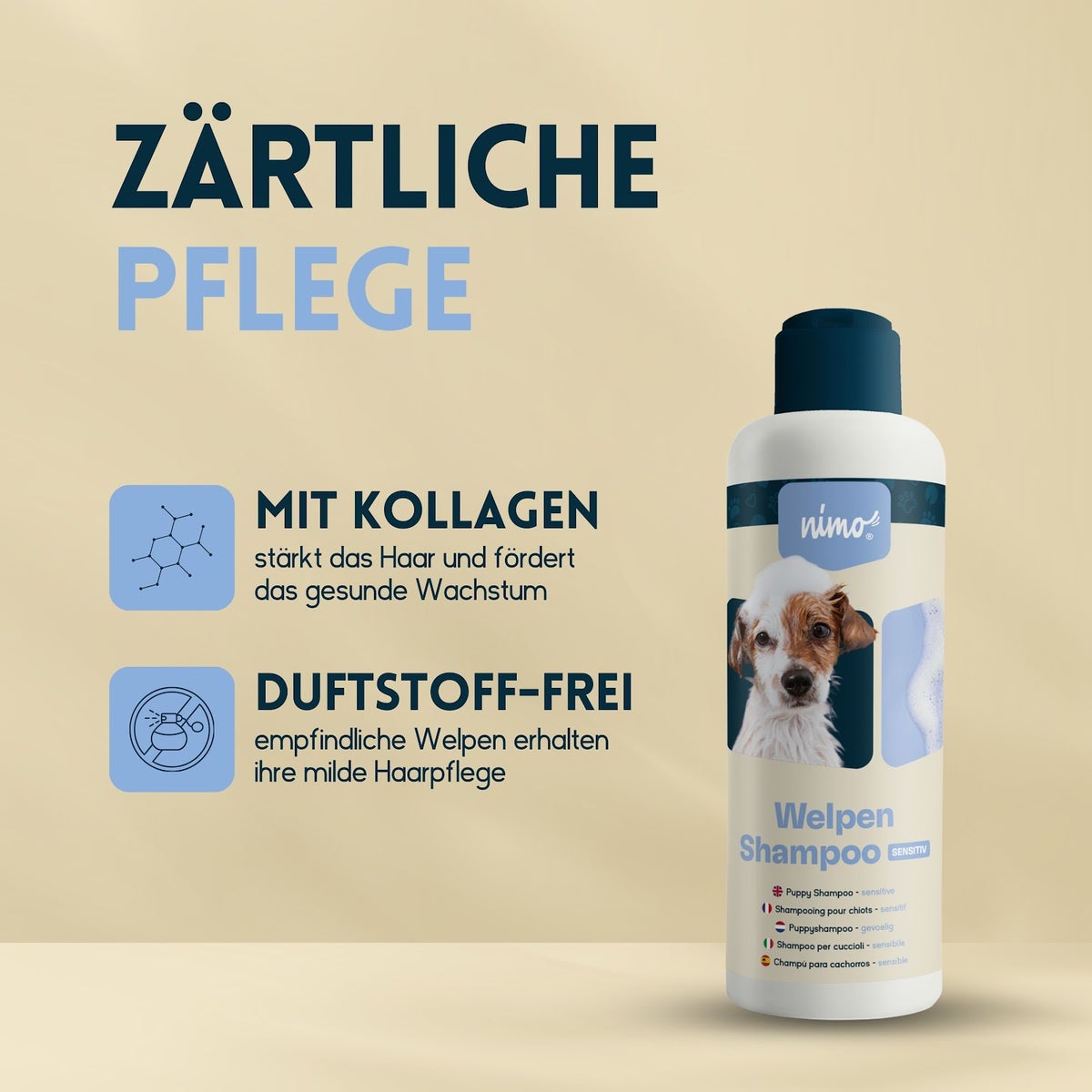nimo® Sensitive Puppy Shampoo • Geurvrij en pH-neutraal voor alle rassen