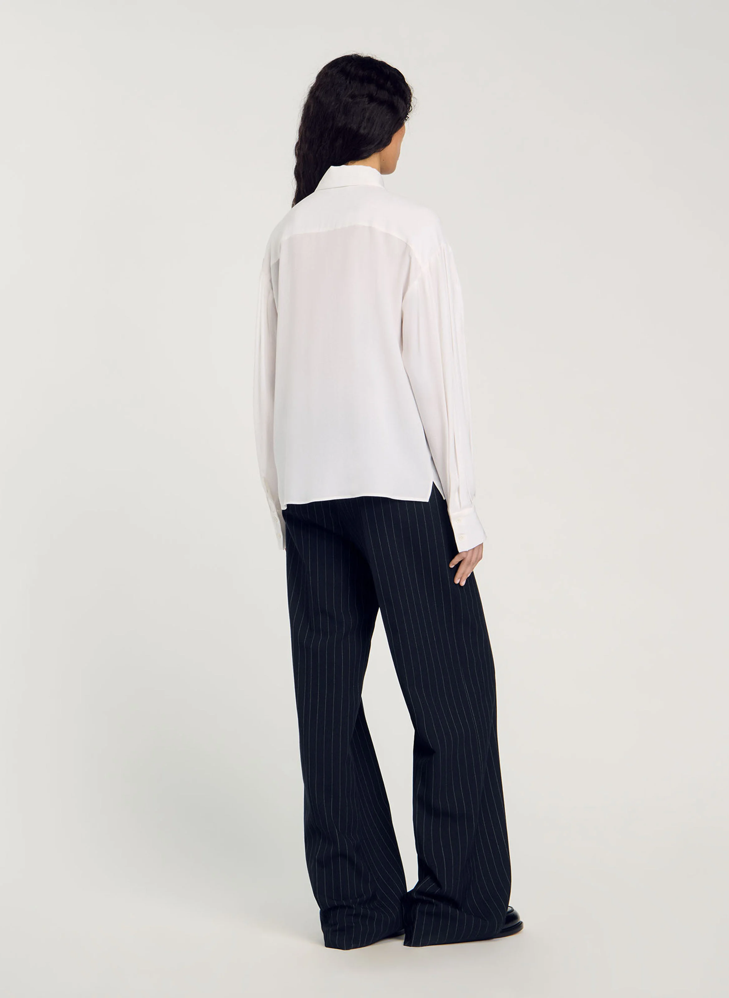 Chemise droite col classique en soie | Blanc