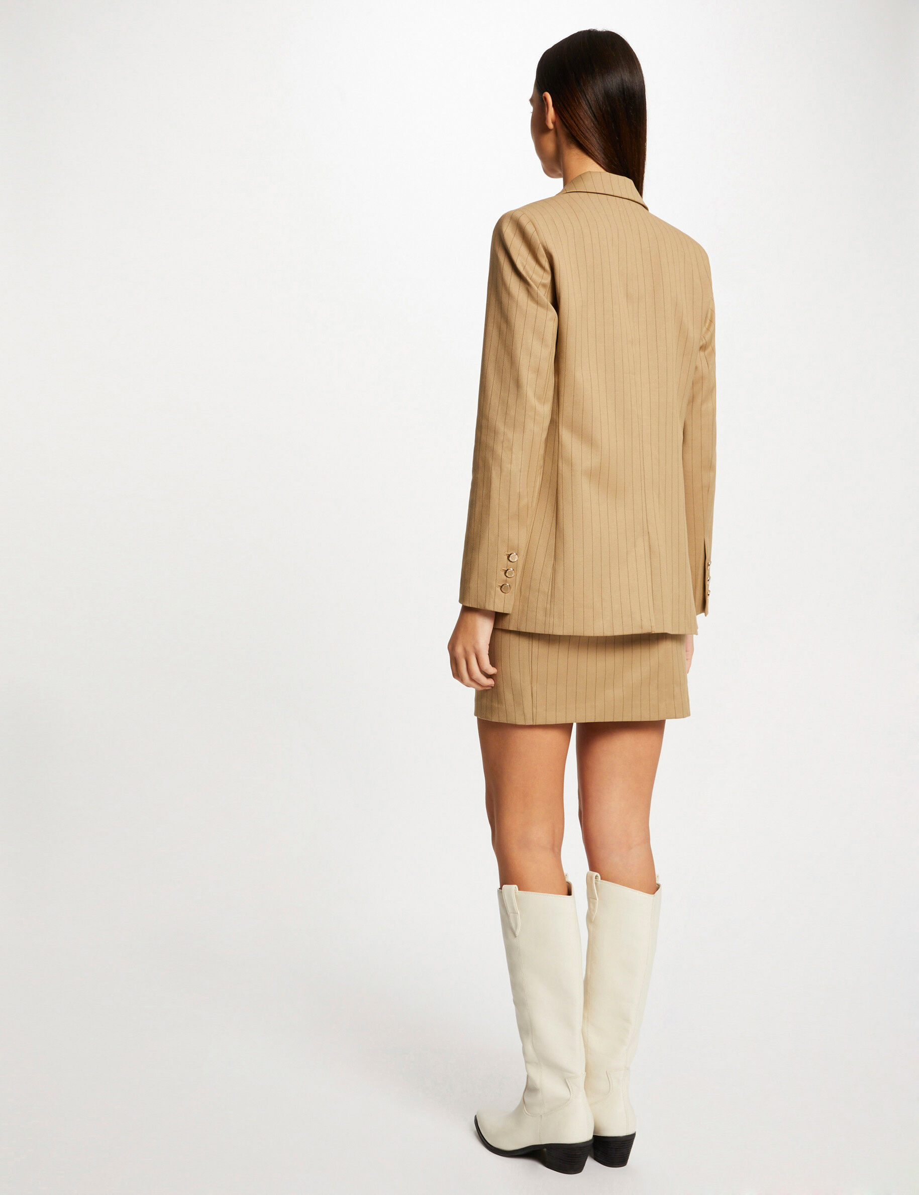 Veste droite à rayures beige femme - beige