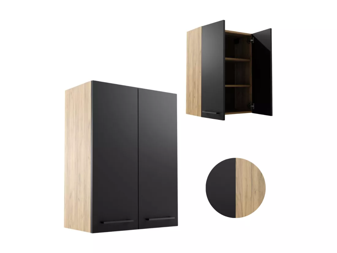 Armoire de salle de bain suspendue 60 cm au-dessus du lavabo avec étagères pour machine à laver en chêne artisanal noir