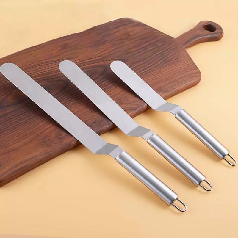 (3er Set) Edelstahl Küchen Spachtel Kuchen Teig Schaber Winkelpalette - Silber