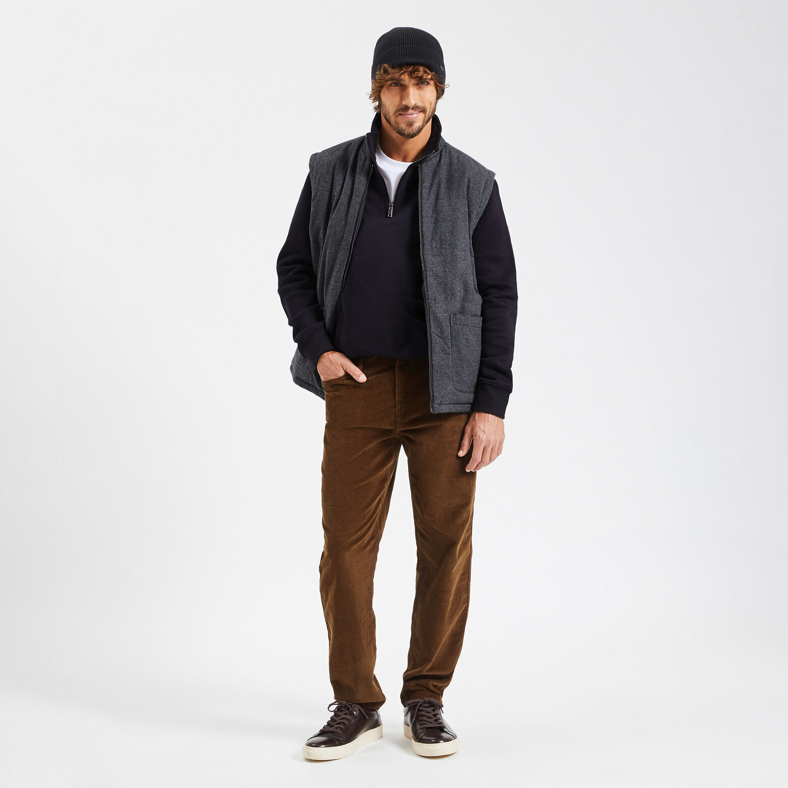 Pantalon chino style charpentier en velours Marron