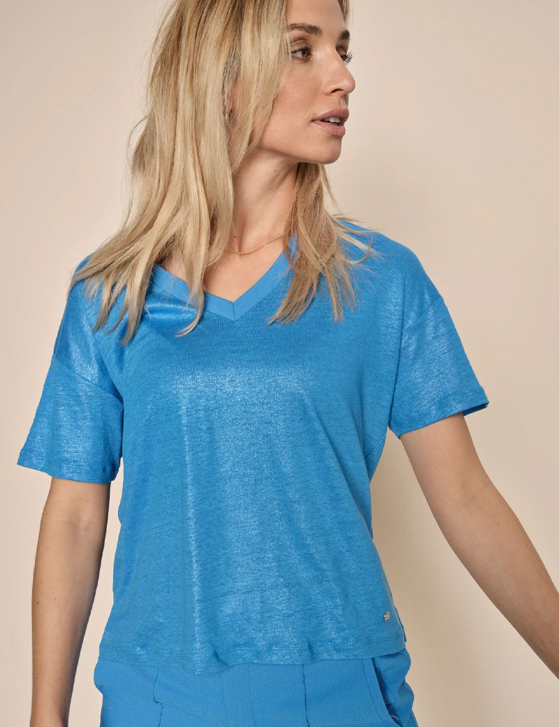 MOS MOSH T-SHIRT FEMME CASA COL V BLEU