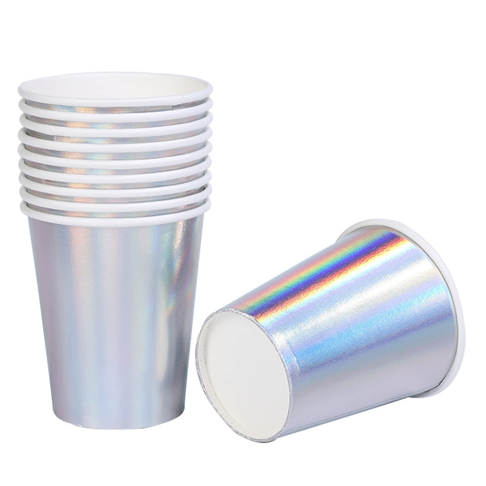 (50er Set) Einweg Papp Becher Party Geschirr Tisch Dekoration Trinkbecher - Irisierend