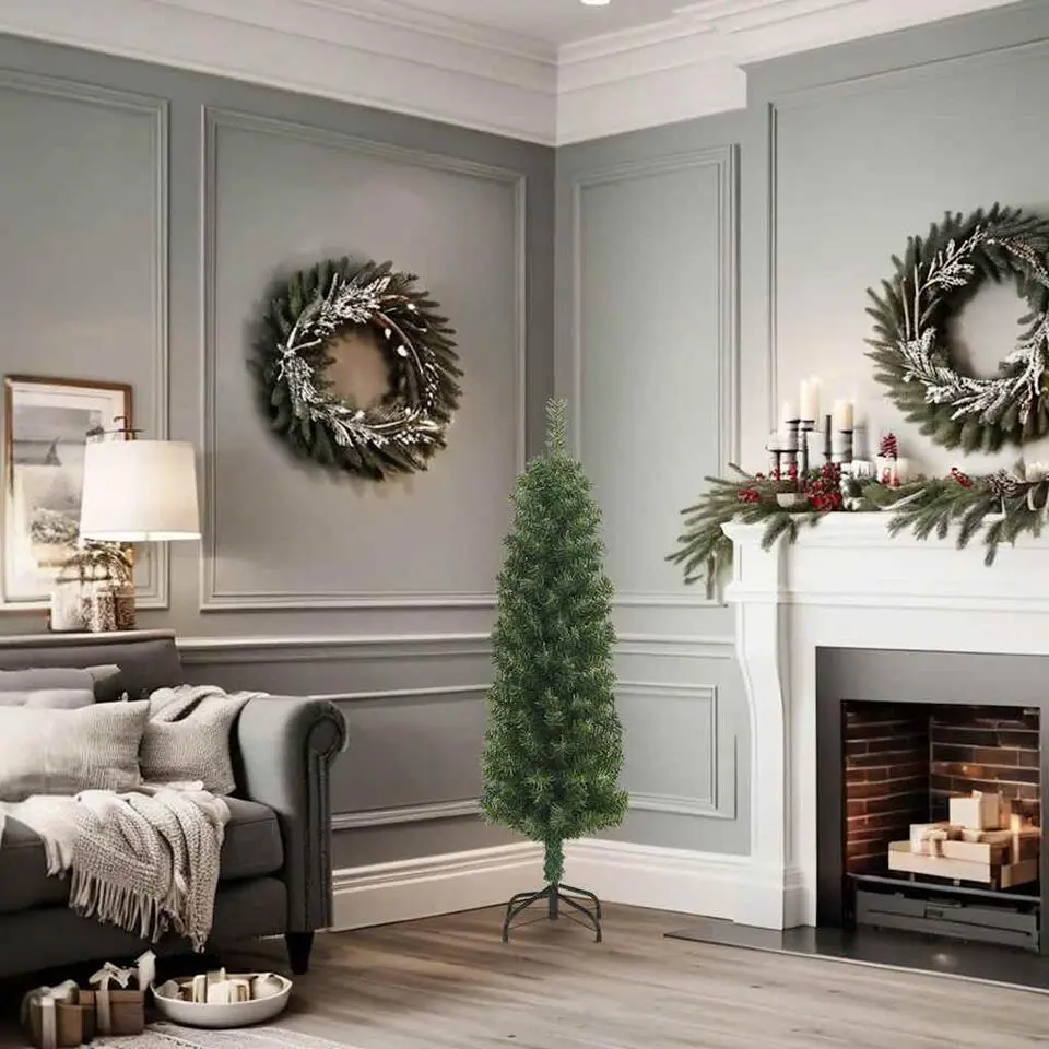 vidaXL Kunstkerstboom met standaard smal 120 cm PVC groen