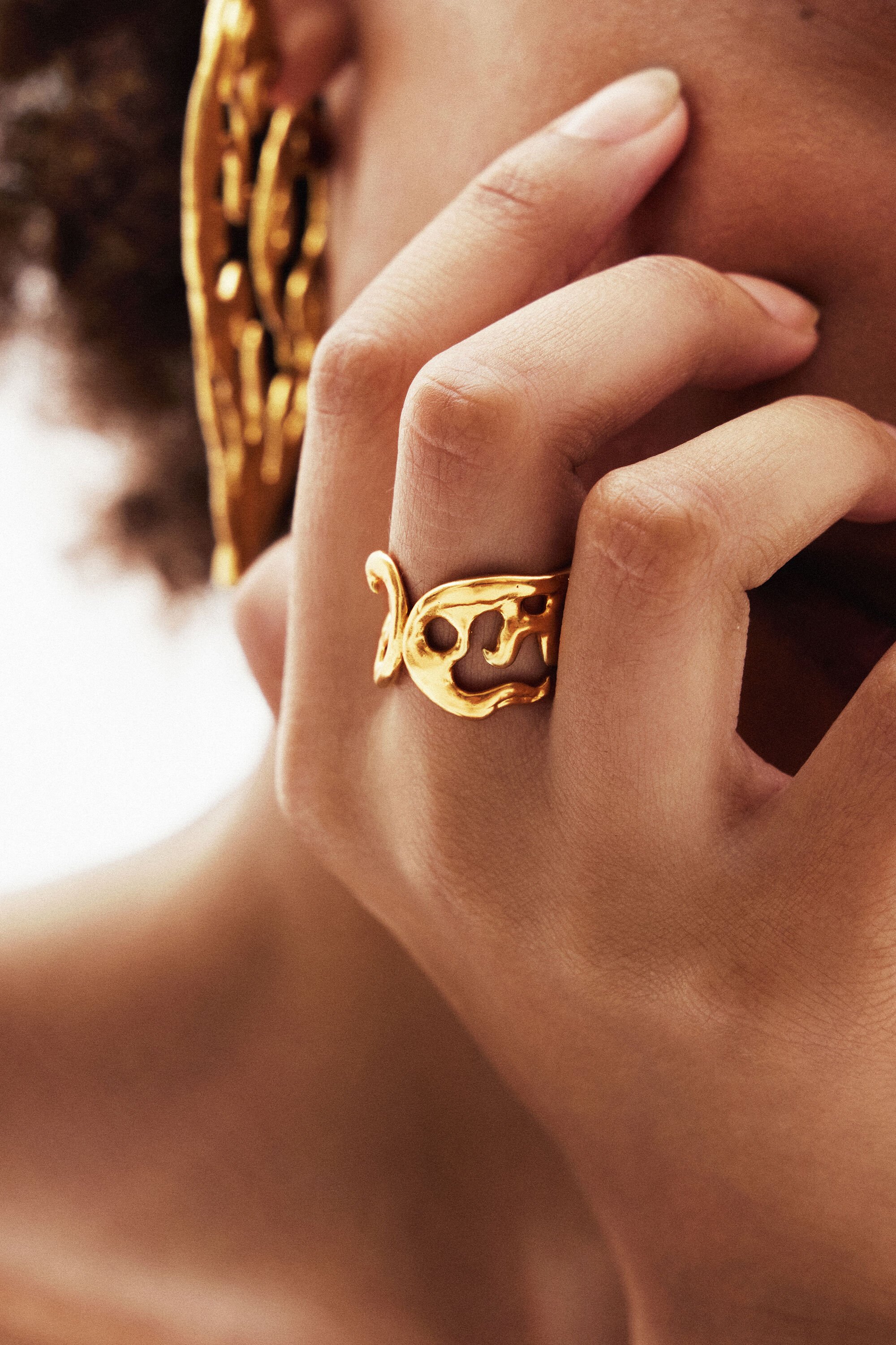 Bague formes organiques plaquée or Zalio