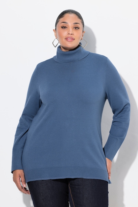 Rollkragenpullover, breite Rippbündchen, Langarm