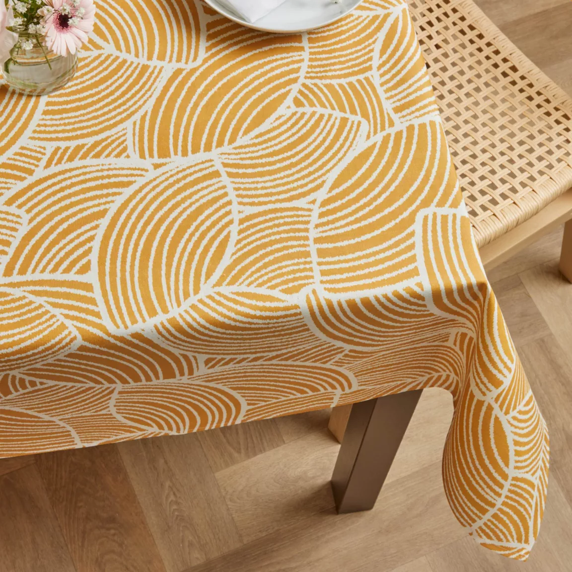 Nappe rectangulaire coton enduit (150 x 250 cm) Sarah Jaune moutarde