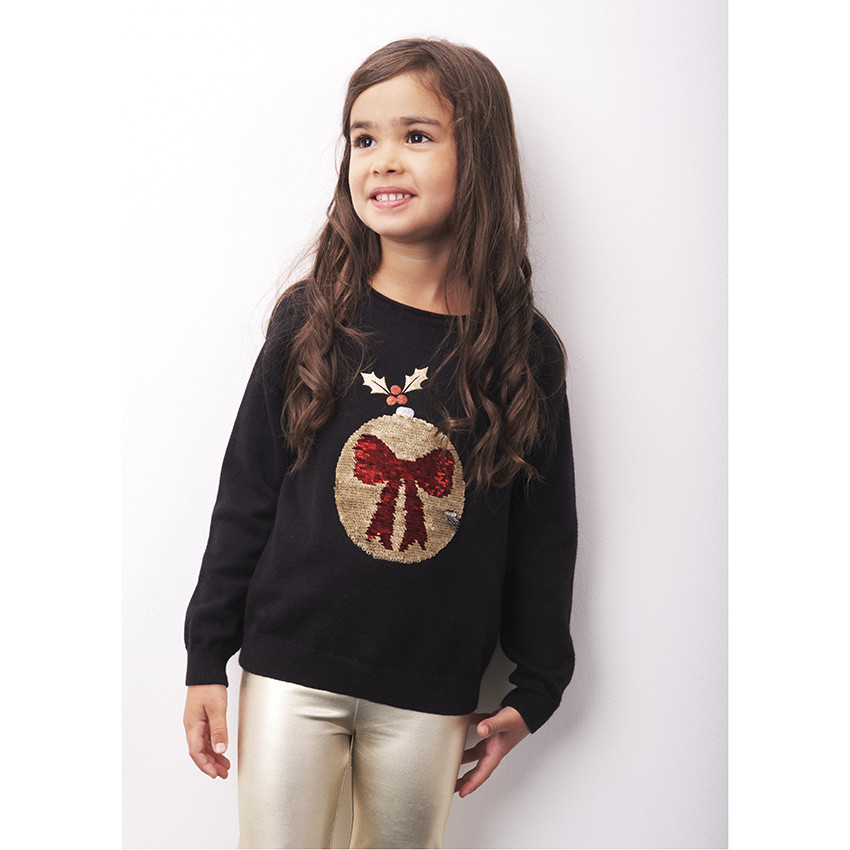 Pull en tricot print et sequins magiques boule de Noël pour fille
