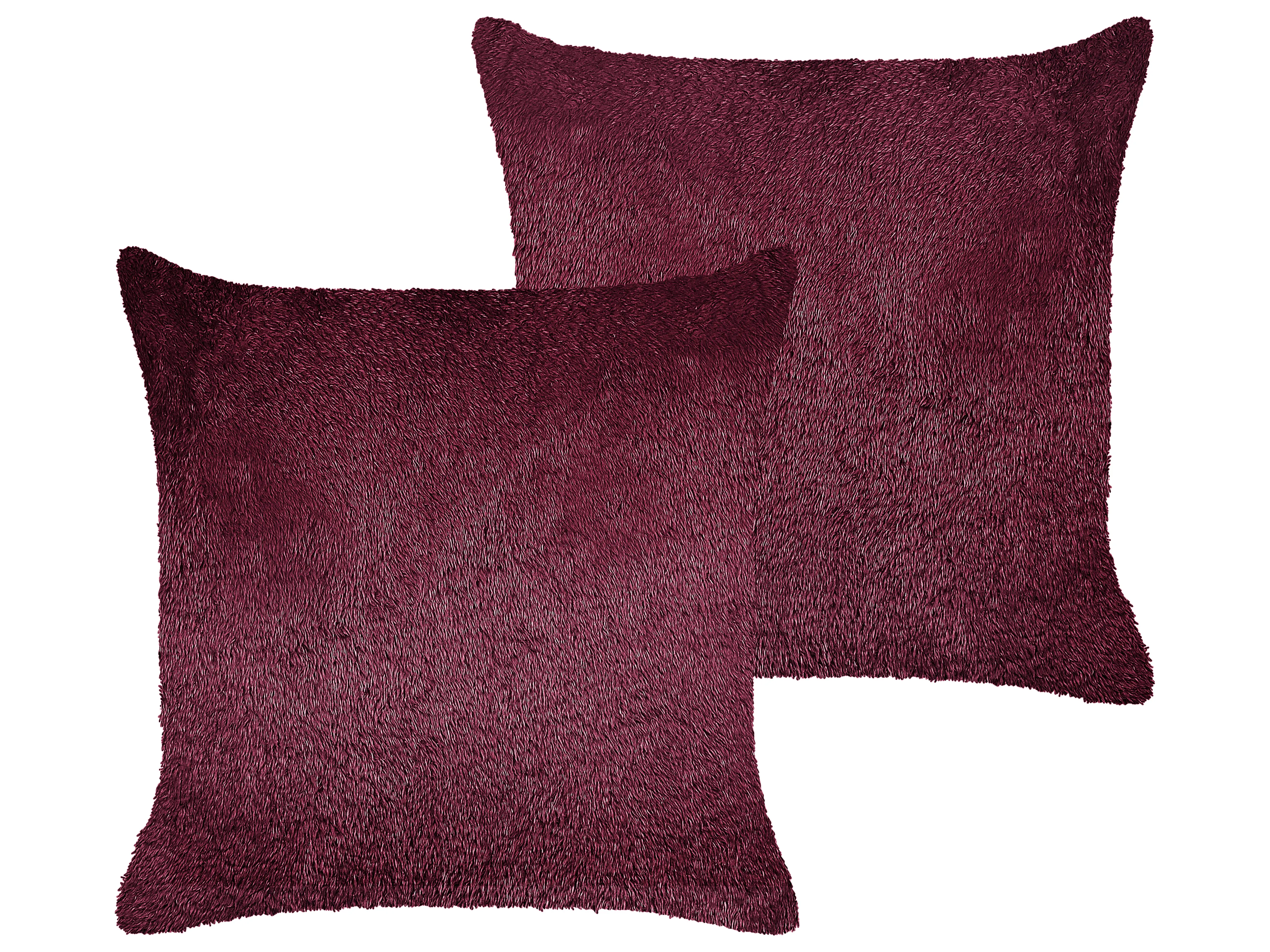 Set van 2 sierkussens PILEA Nepbont 45 x 45 cm Bordeauxrood effen