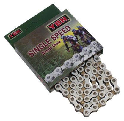 CHAINE VELO  1-3V. YBN S410 BLANC-ARGENT 112 MAILLONS (FIXIE - SINGLESPEED)