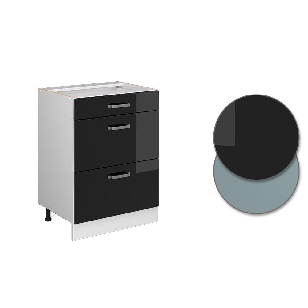 Vicco Schubladenunterschrank Küchenschrank R-Line Solid Weiß Schwarz 60 cm modern