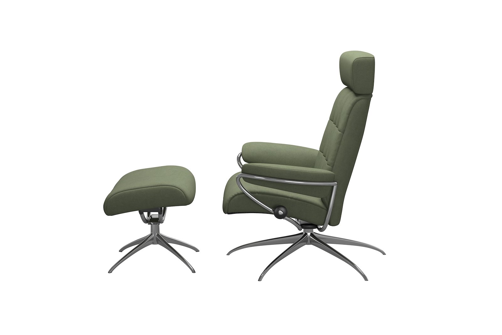 London lenestol m/krakk Tekstil Calido Green - Star - Chrome