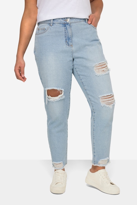 Mom-Jeans, Destroy-Effekte, Fransensaum, 5-Pocket