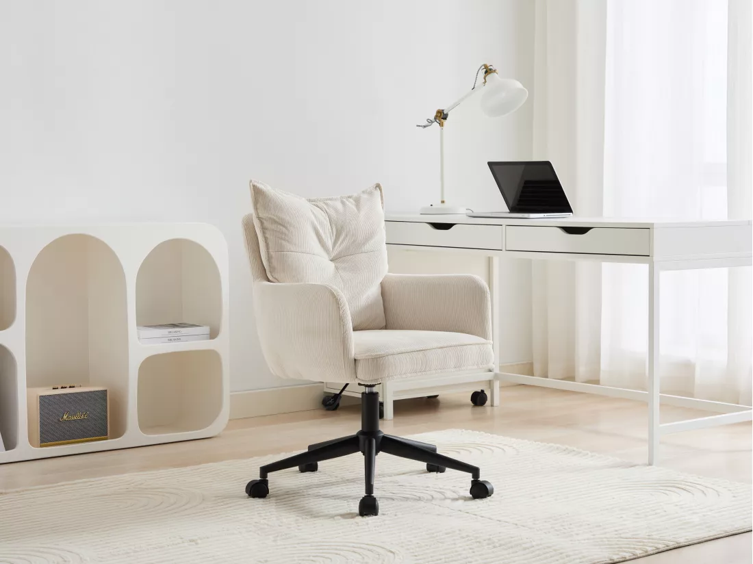 Chaise de bureau - Velours côtelé - Crème et noir - Hauteur réglable - BATARU de Pascal Morabito