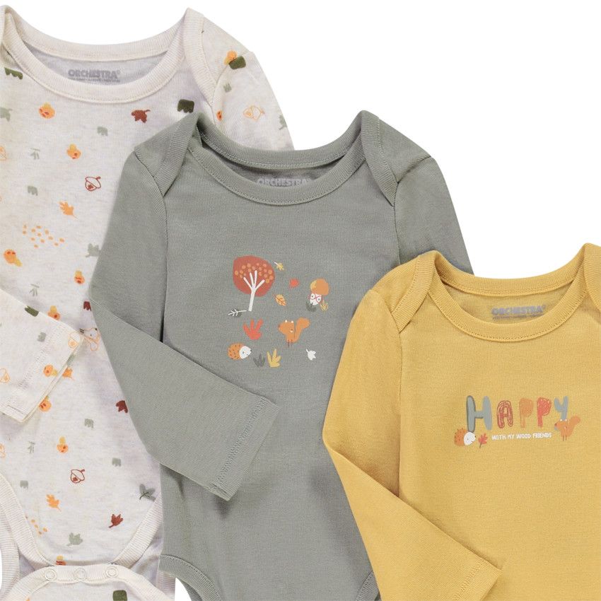 Lot de 5 bodies manches longues motifs forêt pour bébé garçon - Jaune