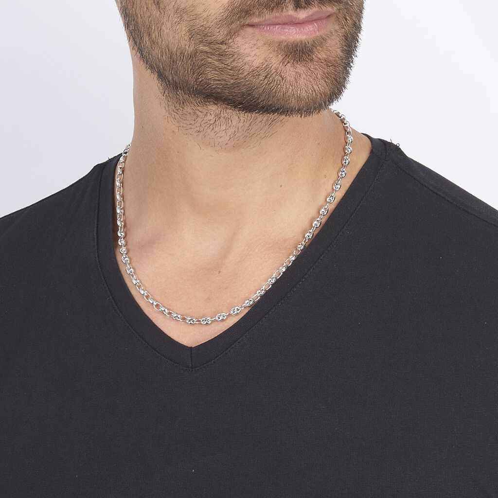 Collier Carrus Maille Grain De Cafe Argent Blanc