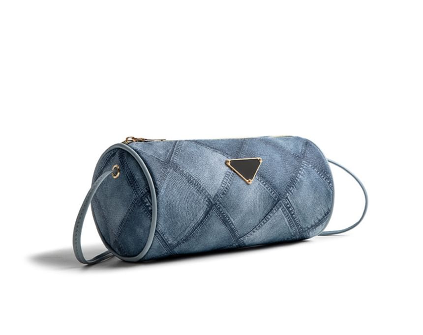 Gege Bear - Mini cilindrische tas met denimpatroon