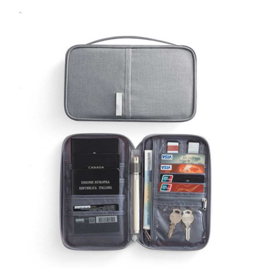 (22x14x2cm) Business Kreditkartenetui Reisetasche mit Reisepass Fach - Grau
