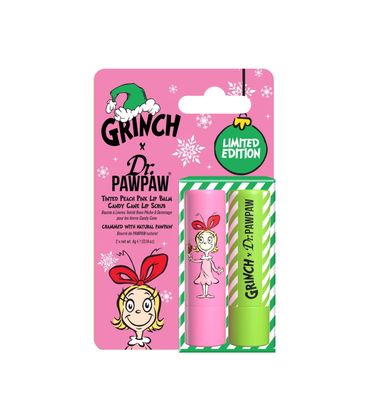 Dr. Paw Paw - *O Grinch* - Duo de Cuidados Labiais - Candy Cane Lip Scrub & Peach Pink