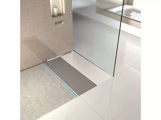 Receveur à carreler 140 x 90 cm Wedi Fundo Riolito Neo + barrette + bonde horizontale + kit d'étanchéité et colle 320