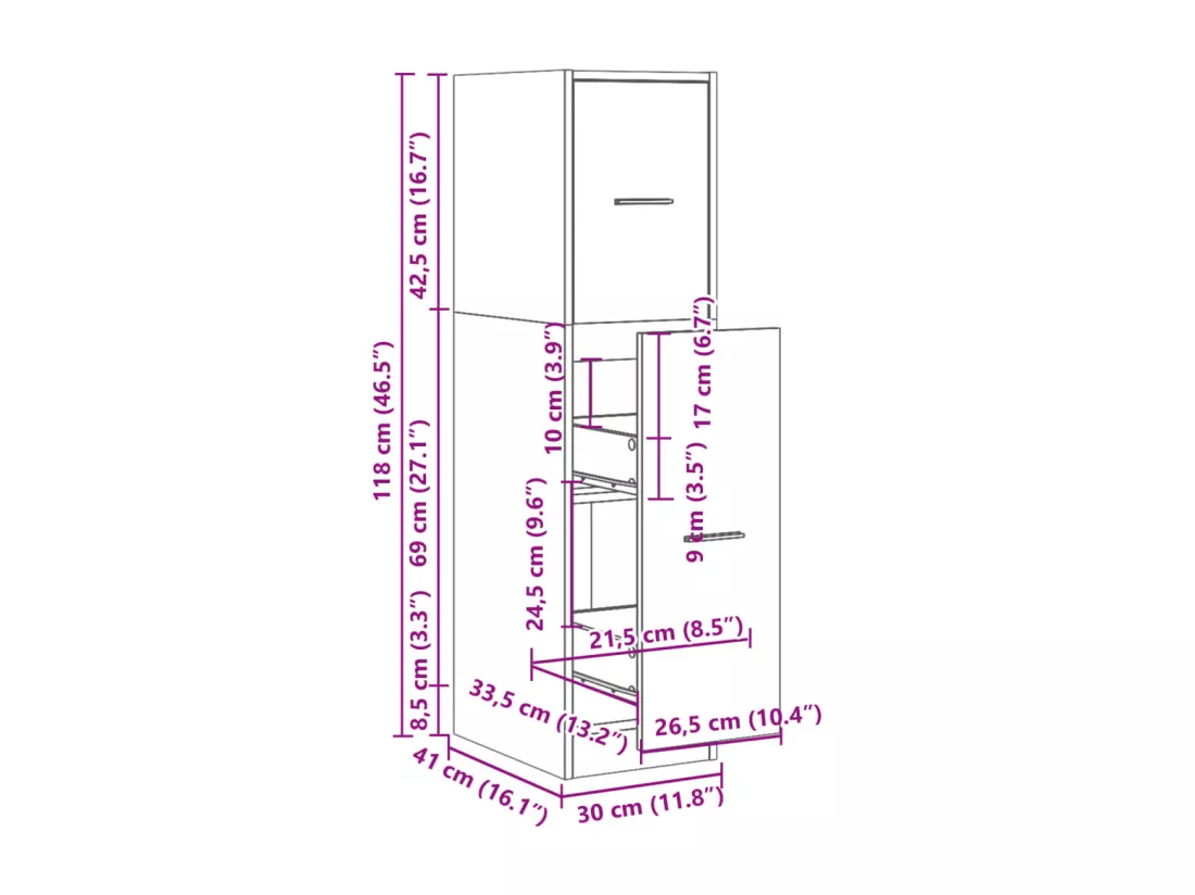 Armoire d'apothicaire blanc 30x41x118 cm bois d'ingénierie