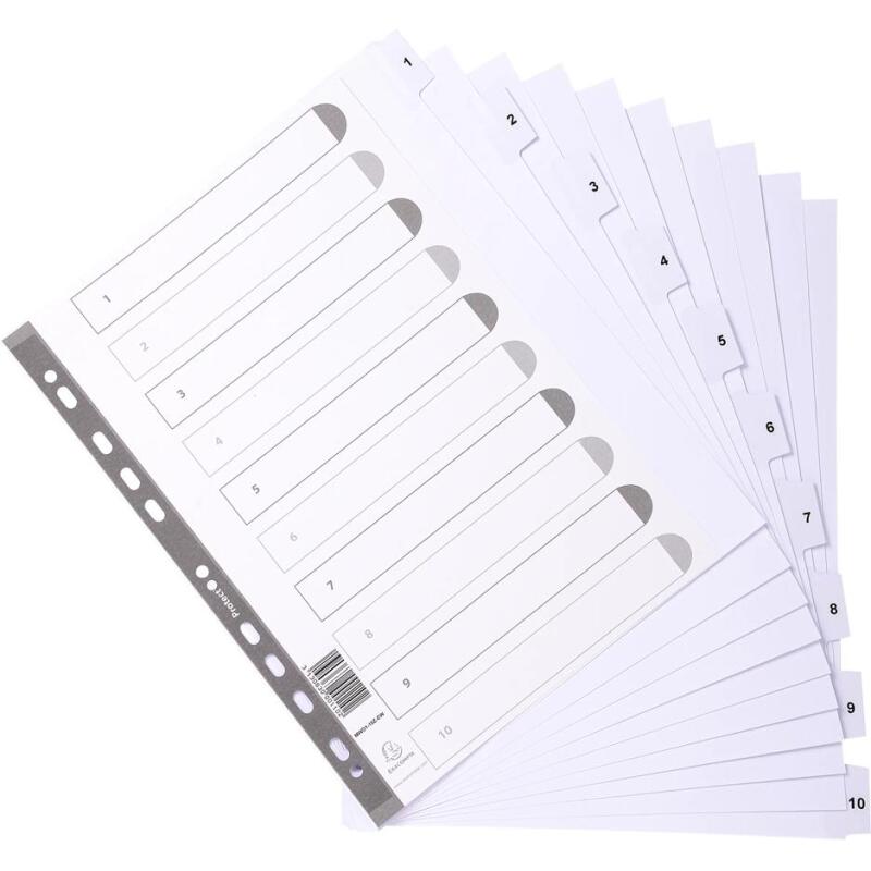 Intercalaires imprimés à touches plastifiées - 10 touches 1 à 10 - A4 maxi - Blanc