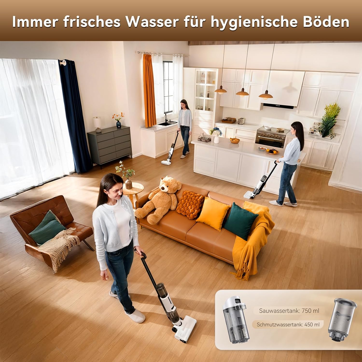 JONR ED12 Lite Kabelloser Nass-Trockensauger mit Akku, 3-in-1 Wischsauger mit Selbstreinigung für Harte Böden & Tierhaare, 1 mm Kantenreinigung, Anti-Verwicklungs-Design, 3.5 kg Leicht