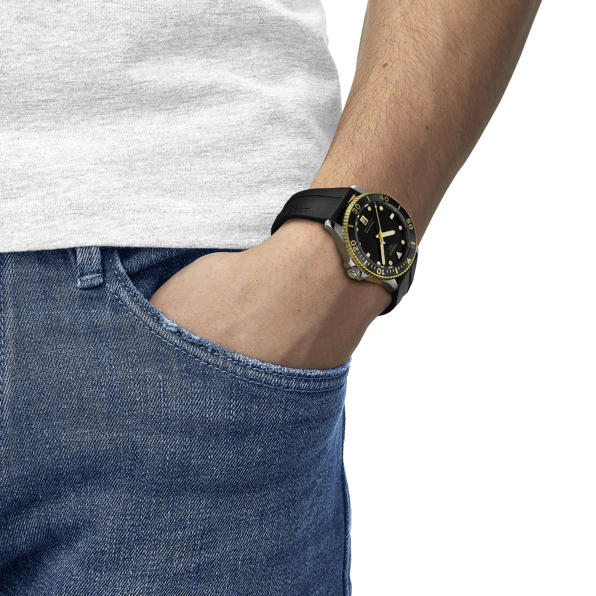 Montre TISSOT t-sport mixte acier bracelet caoutchouc noir