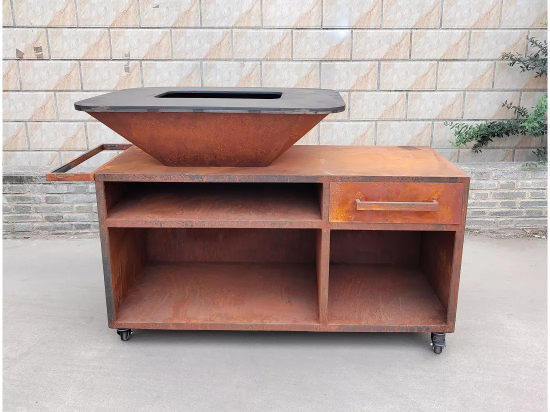 Grand barbecue avec armoire et plaque de cuisson en acier