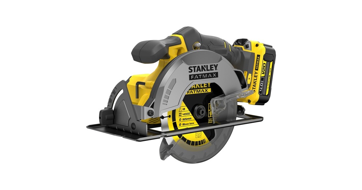StanleyFATMAX V20 18V handcirkelzaag  (Geel/zwart, Koffer, 2 accu's (2.0Ah) en oplader (4A) inbegrepen)