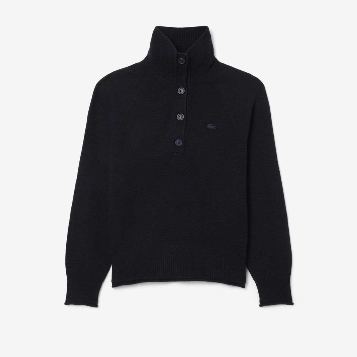 Suéter LACOSTE com gola alta e botões.