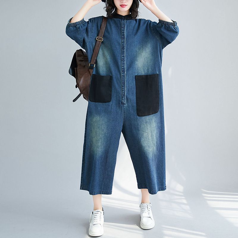 Lewwe - Denim jumpsuit met wijde pijpen