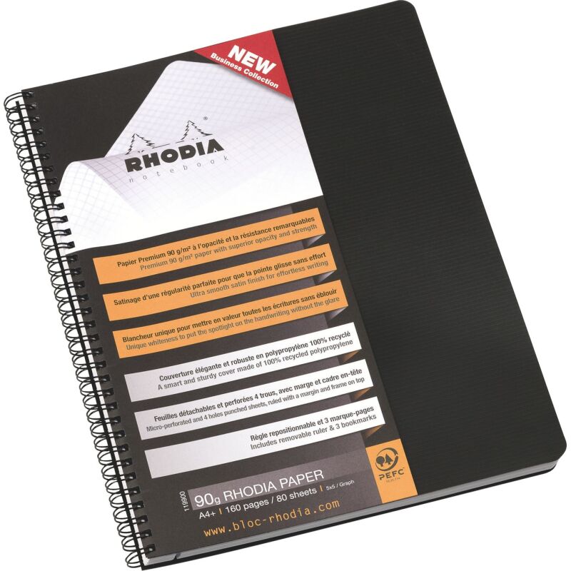 Cahier spirale Rhodiactive Notebook A4 23 x 30 cm - petits carreaux - 160 pages