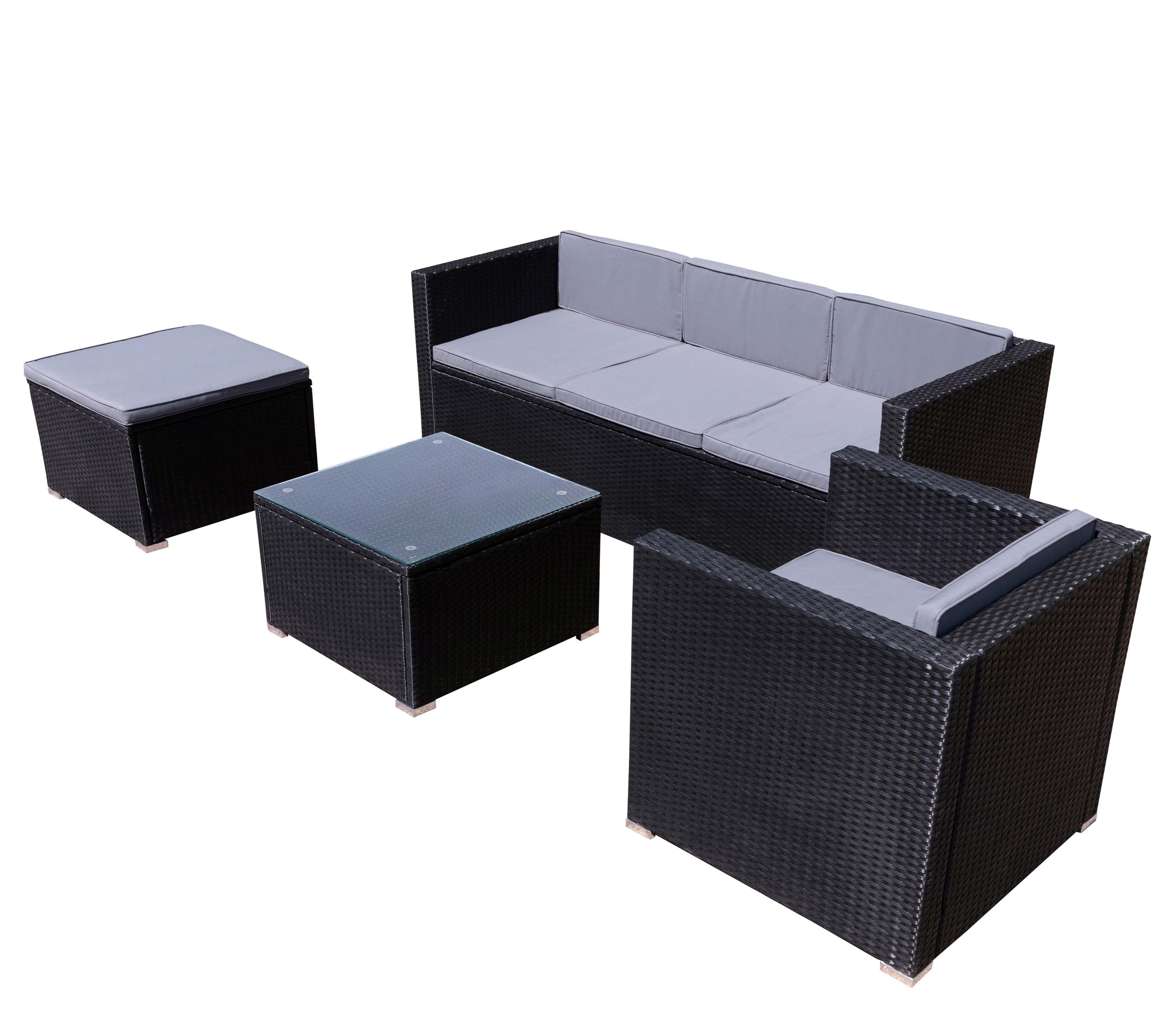 Rattanlounge SALERNO schwarz/anthrazit