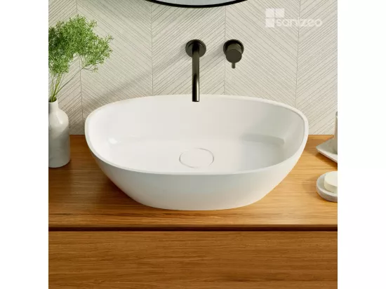 Vasque à poser FRODE - 75% Minéral Blanc Brillant Asymétrique 60*36*H16.6cm - LAVABERG