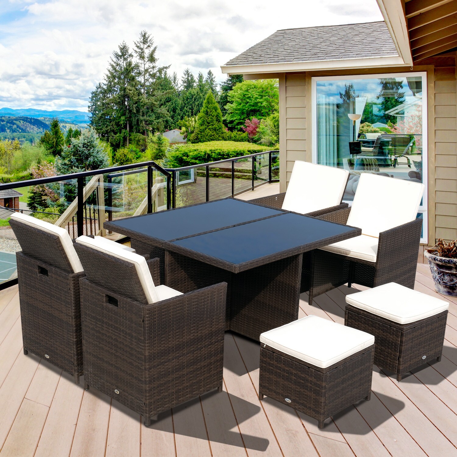 Outsunny Polyrattan Gartenmöbel als 21-tlg. Set braun, cremeweiß