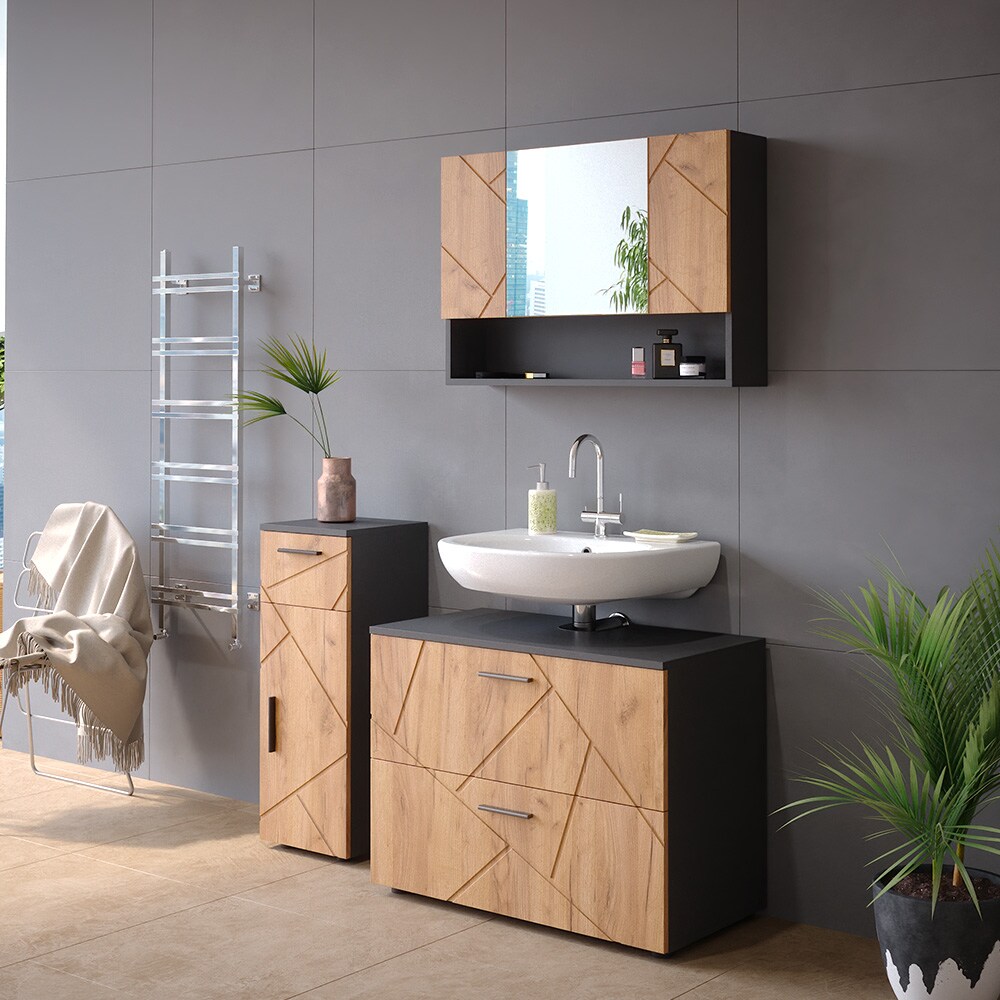 Vicco Spiegelschrank Badspiegel Wandspiegel Irma Anthrazit Eiche 80 cm modern Badezimmer Spiegel Badezimmerschrank Badezimmermöbel Spiegeltür Schranktür Hängeschrank Einlegeboden Regal Ablage